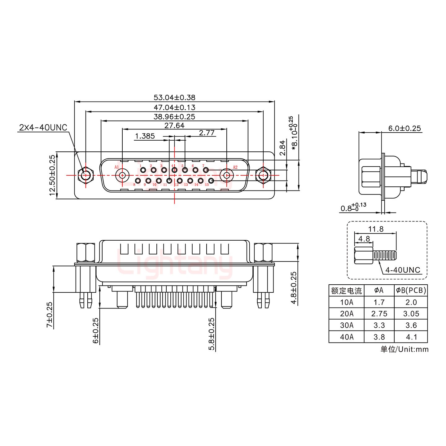 17W2公PCB直插板/鉚魚(yú)叉7.0/大電流10A