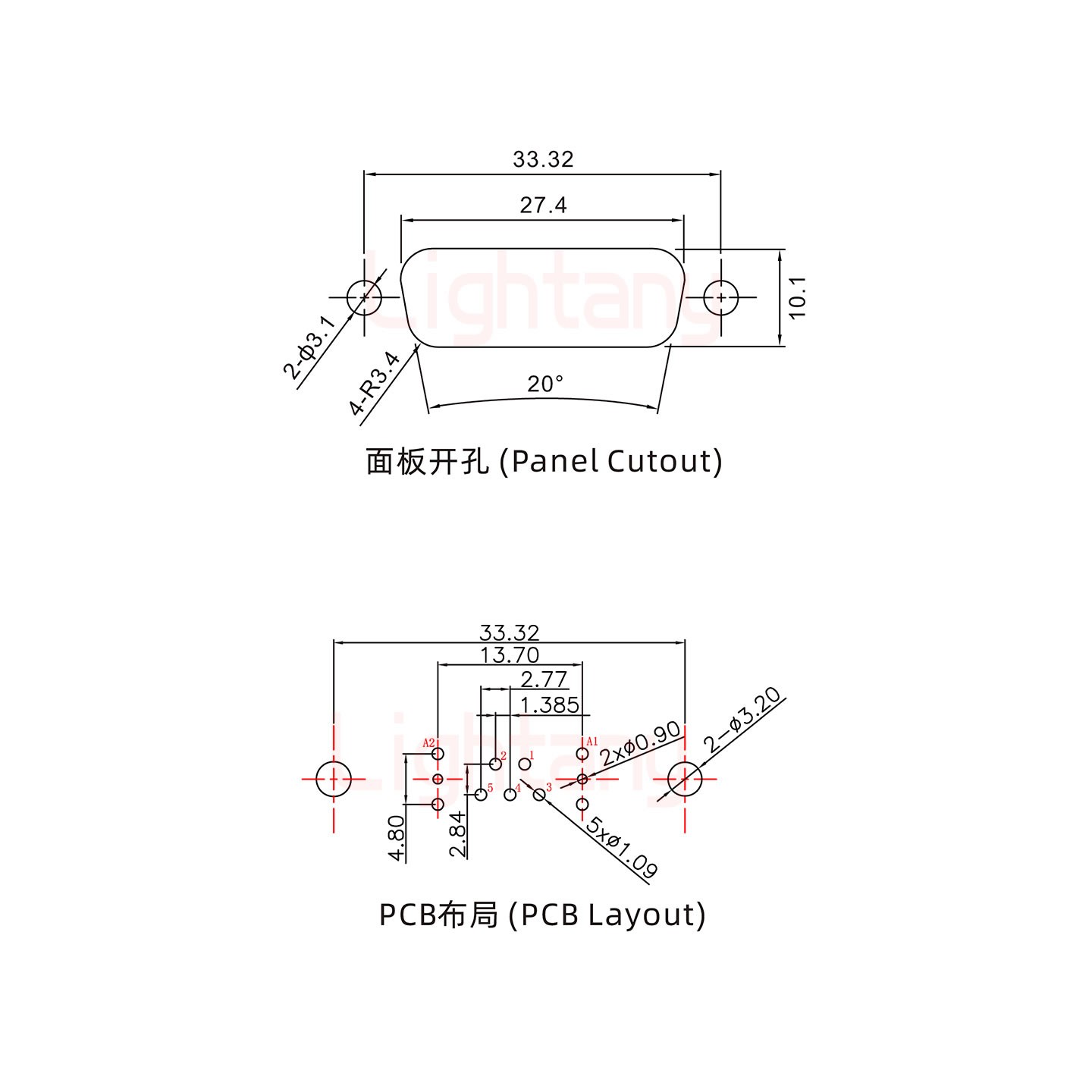 7W2母PCB直插板/鉚魚(yú)叉7.0/射頻同軸50歐姆