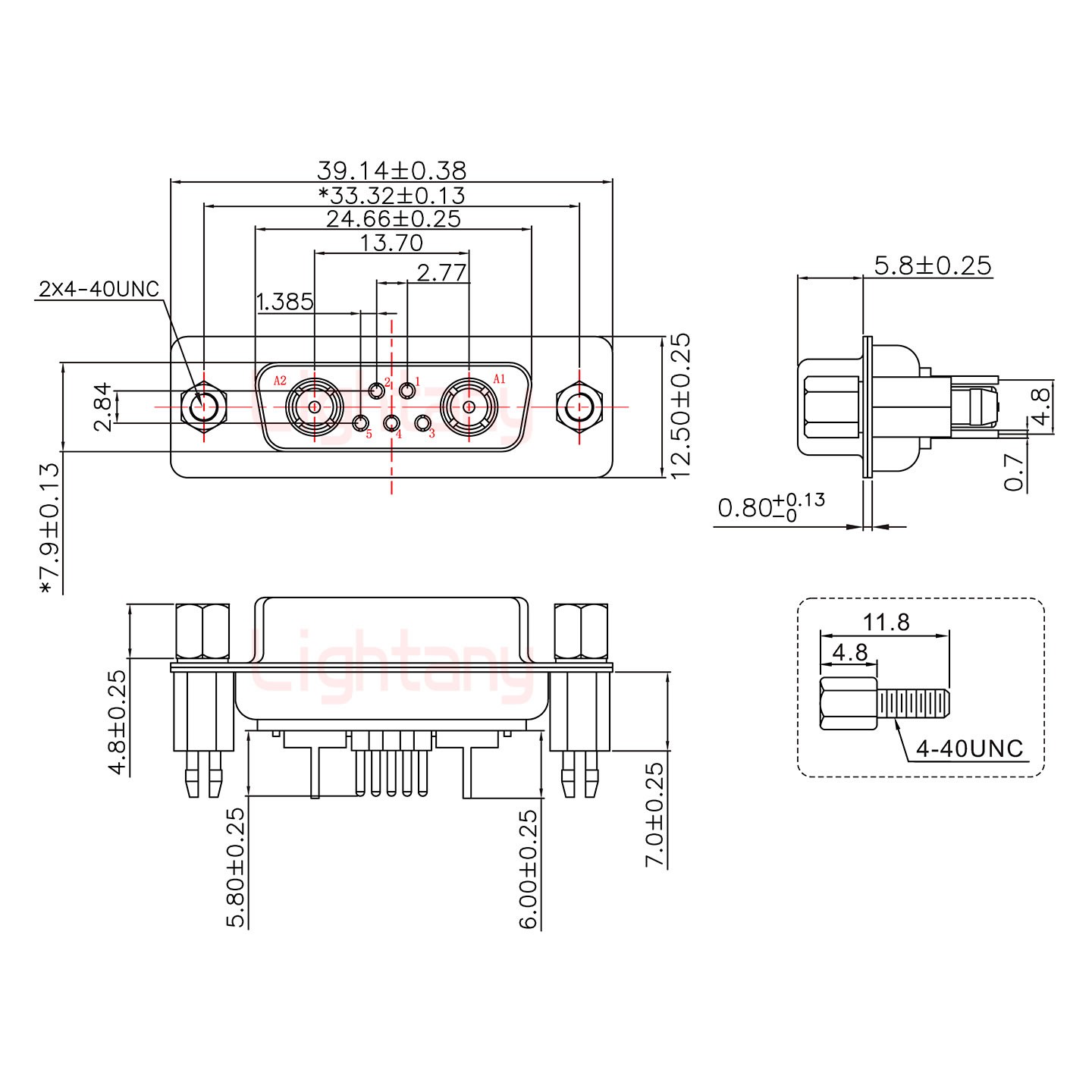 7W2母PCB直插板/鉚魚(yú)叉7.0/射頻同軸50歐姆
