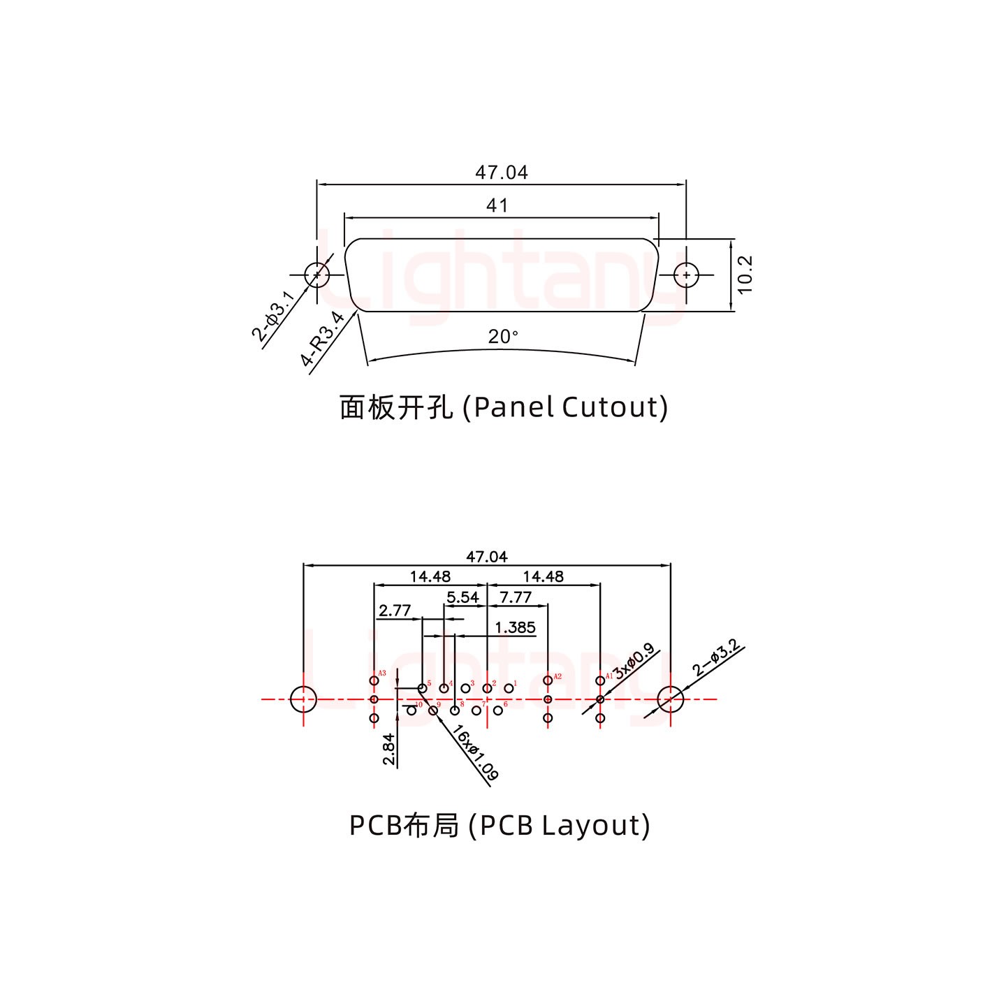 13W3母PCB直插板/鉚魚(yú)叉7.0/射頻同軸75歐姆