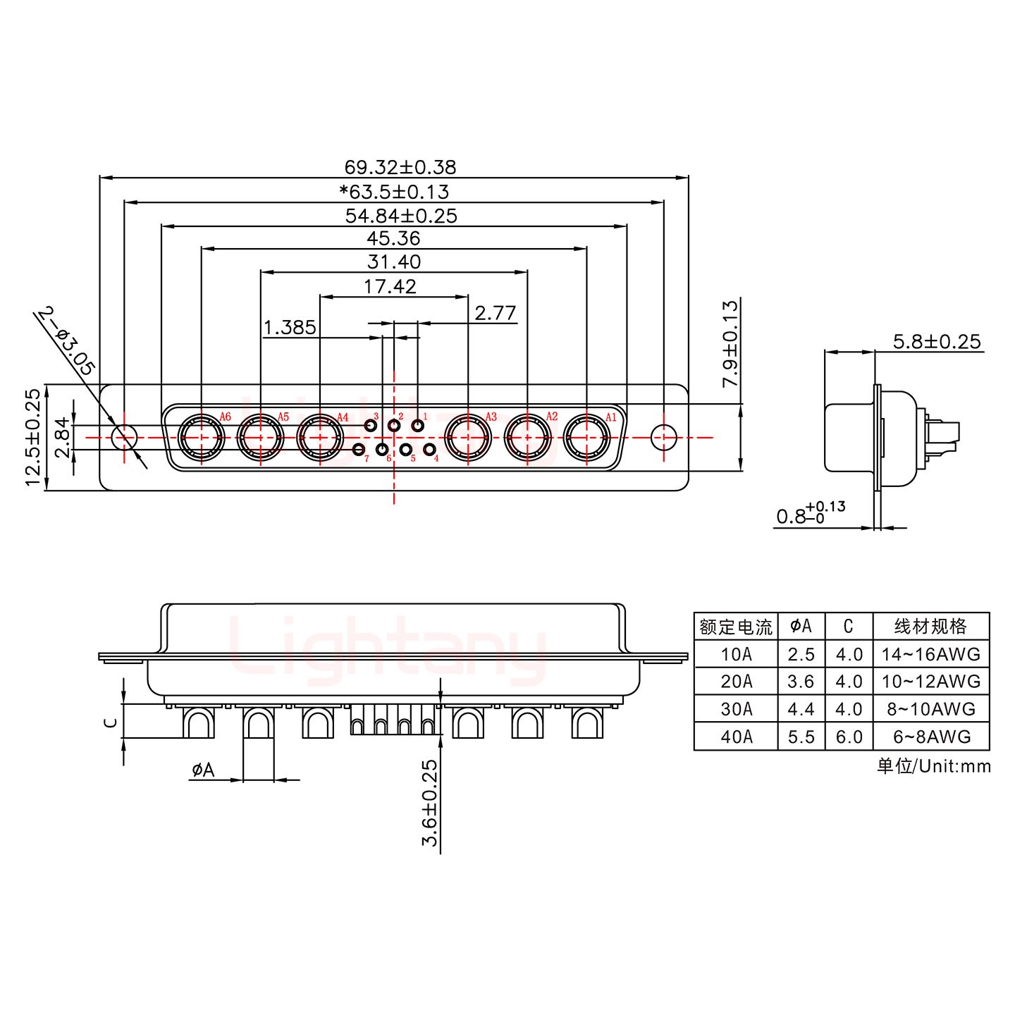 13W6A母短體焊線(xiàn)/光孔/大電流40A