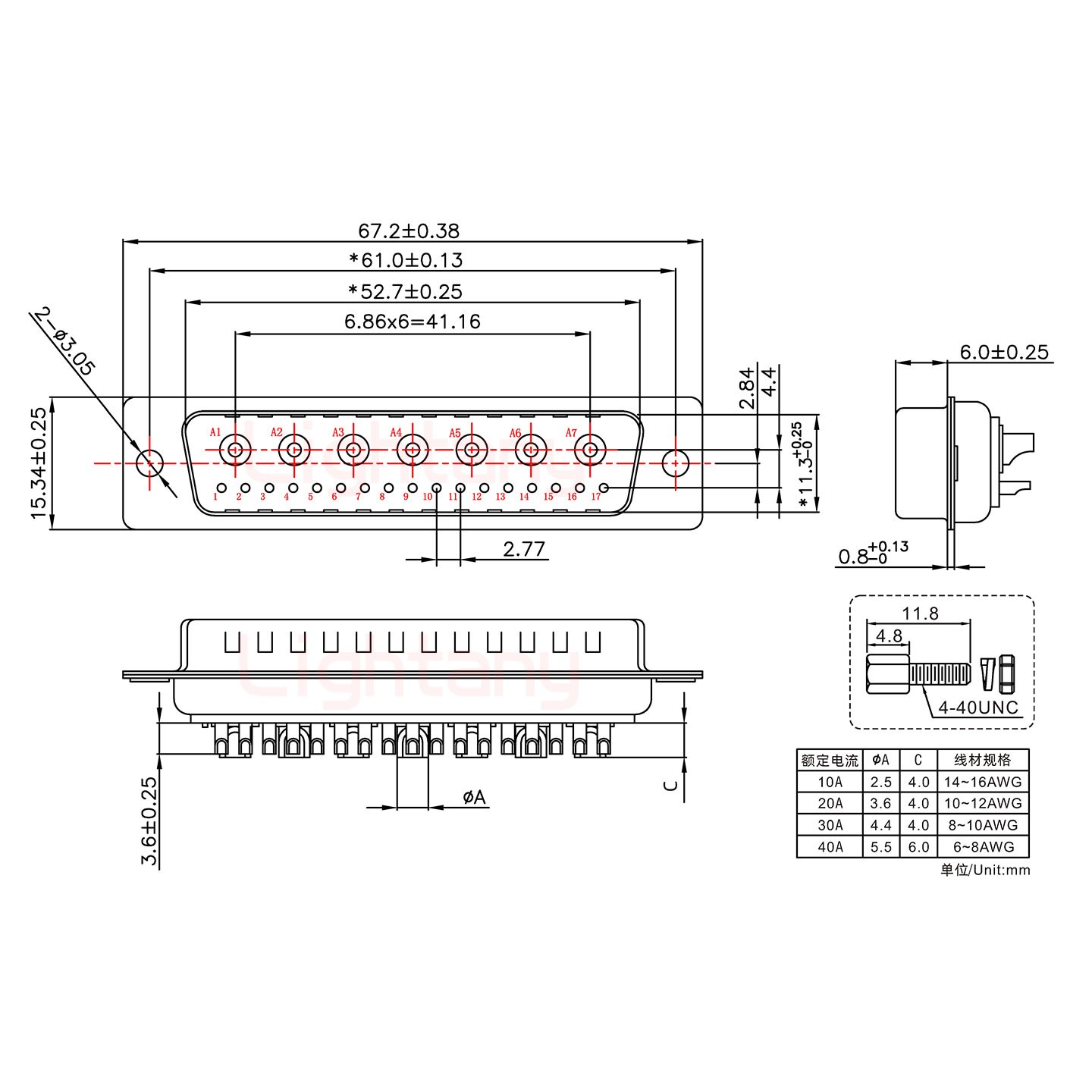 24W7公短體焊線(xiàn)/配螺絲螺母/大電流20A