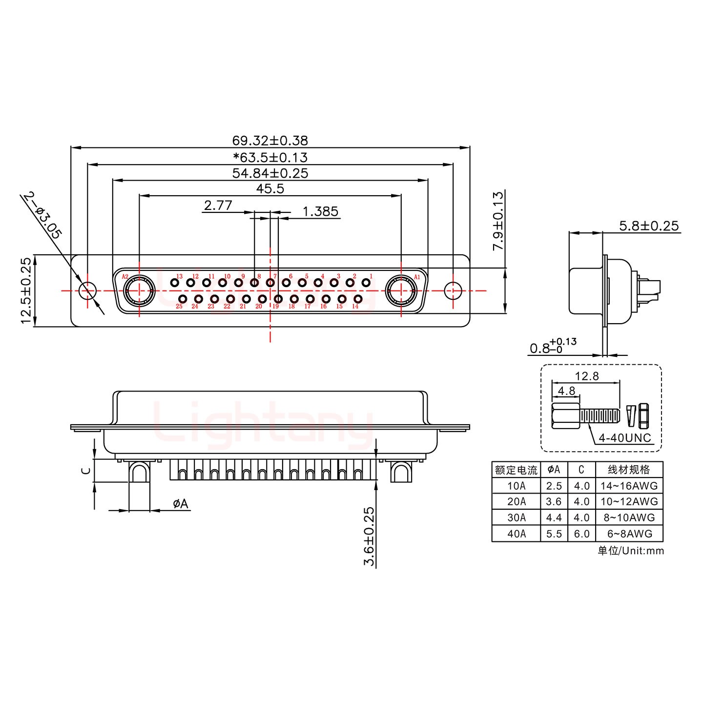 27W2母短體焊線(xiàn)/配螺絲螺母/大電流40A