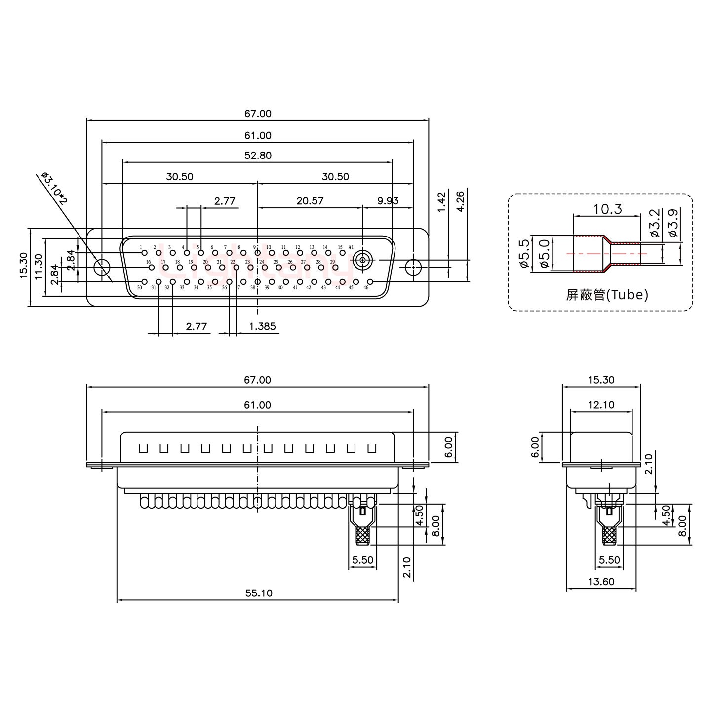 43W2公焊線式50歐姆+50P金屬外殼2252三個(gè)出線孔12mm