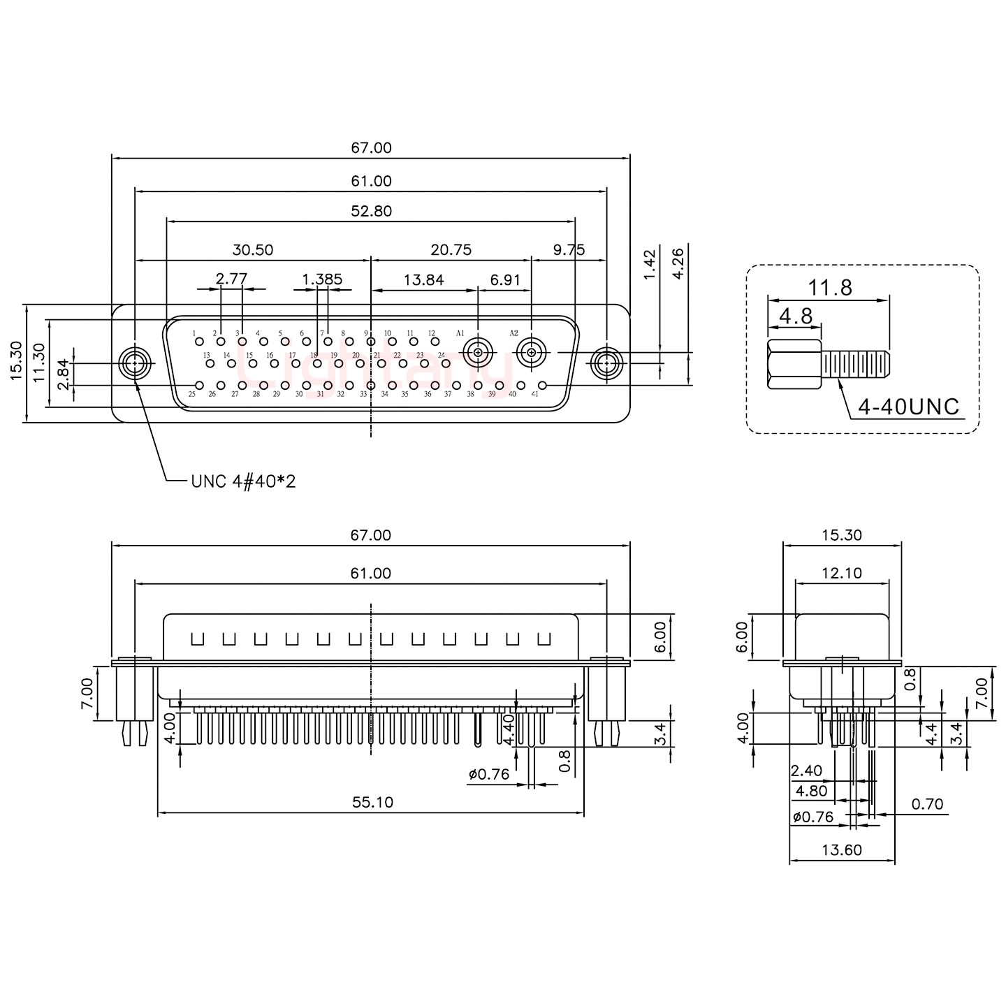 43W2公PCB直插板/鉚魚(yú)叉7.0/射頻同軸50歐姆