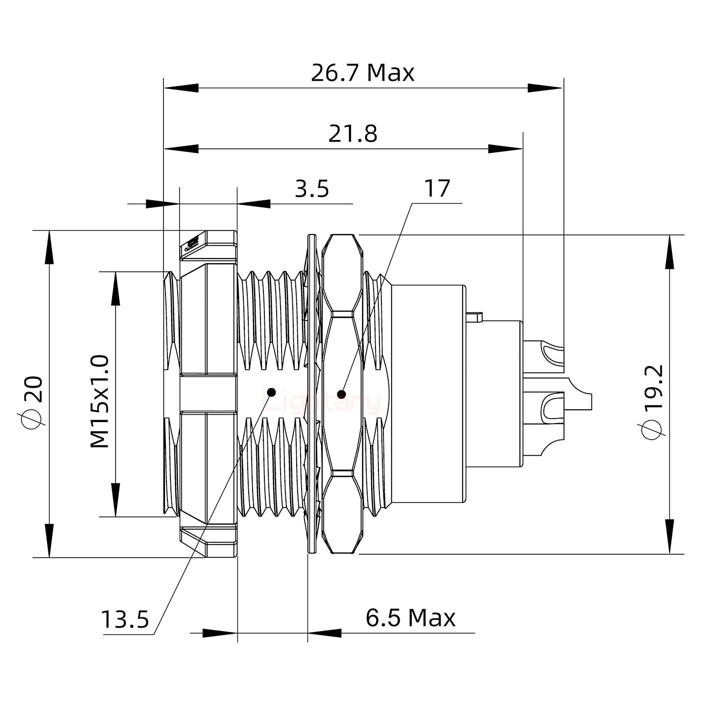 ECG.2B.007.CLL雙螺母插座 焊線(xiàn)